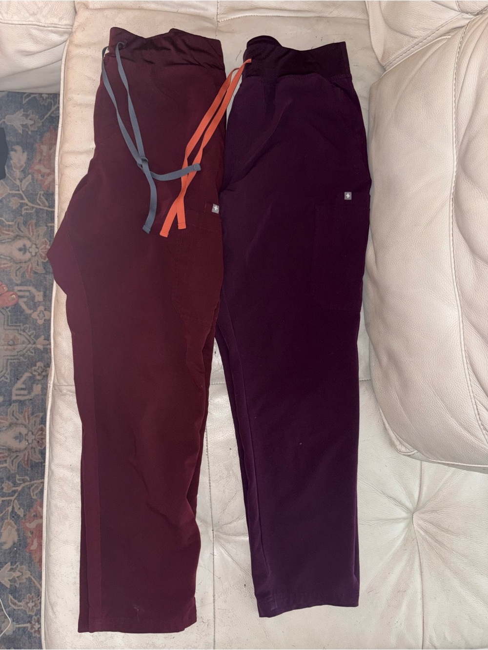 2! Figs Women’s Scrub Jogger Pants in Burgundy and Plum with Contrast Drawstring